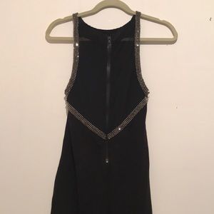 Alice & Olivia black sequin trim midi fitted cocktail dress